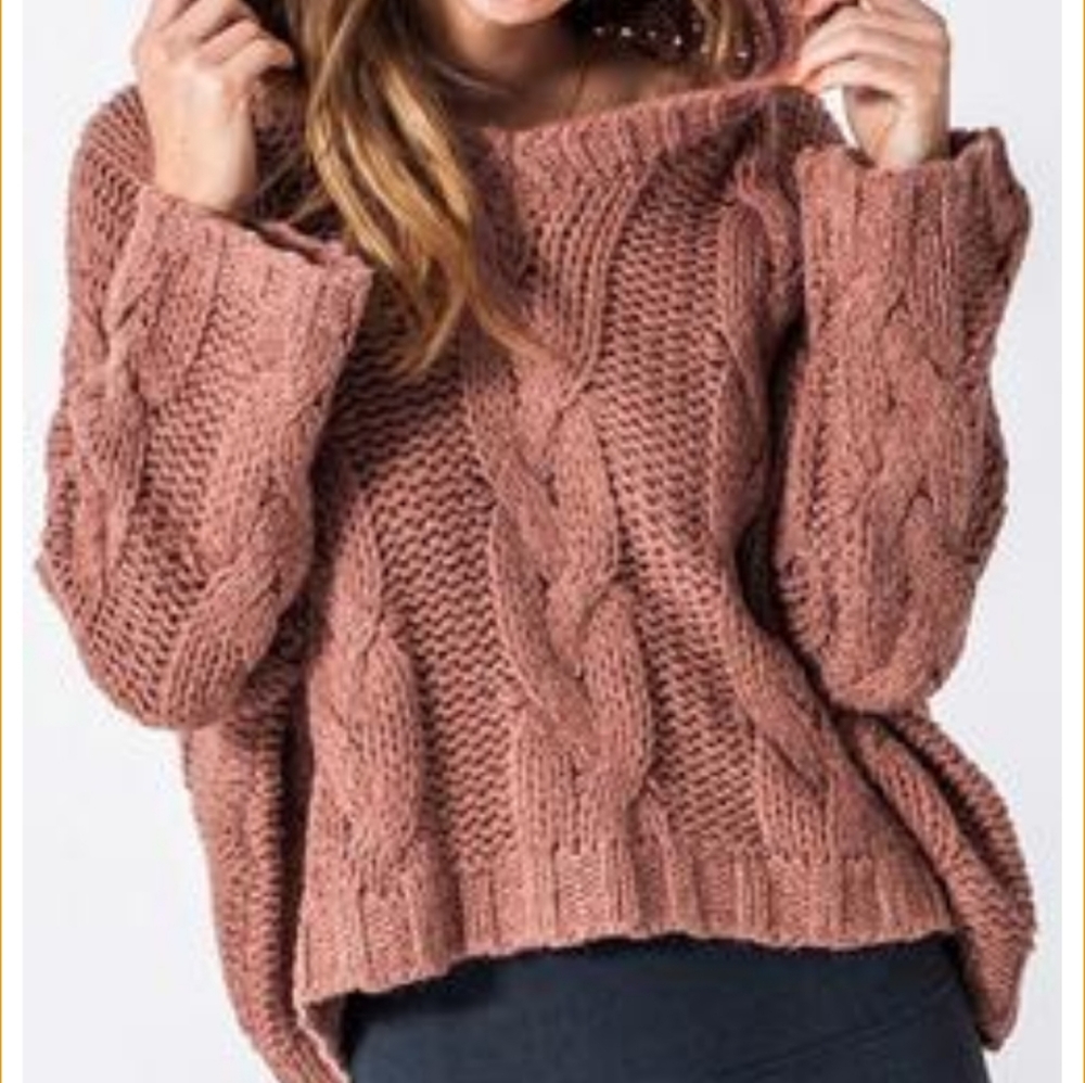 Favlux Nordstrom cable knit boxy fit hooded sweater